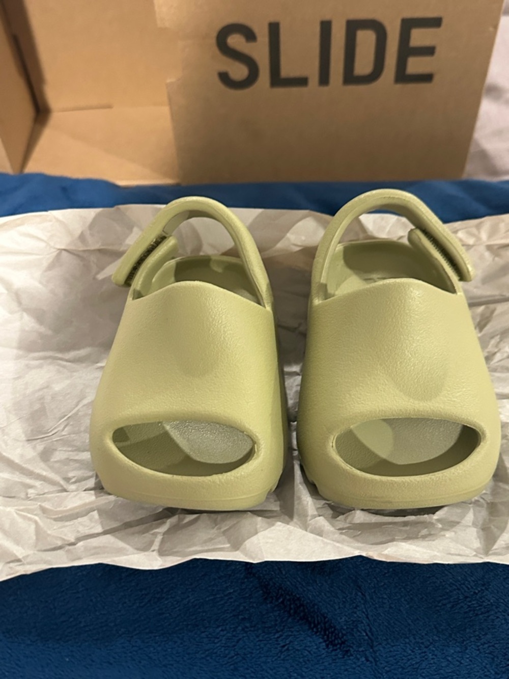 Yeezy Kids Pale Green Slide Sandals with Back Strap